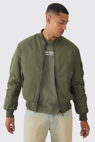 Khaki Oversized Boxy Padded Nylon Bomber Jacket In Khaki