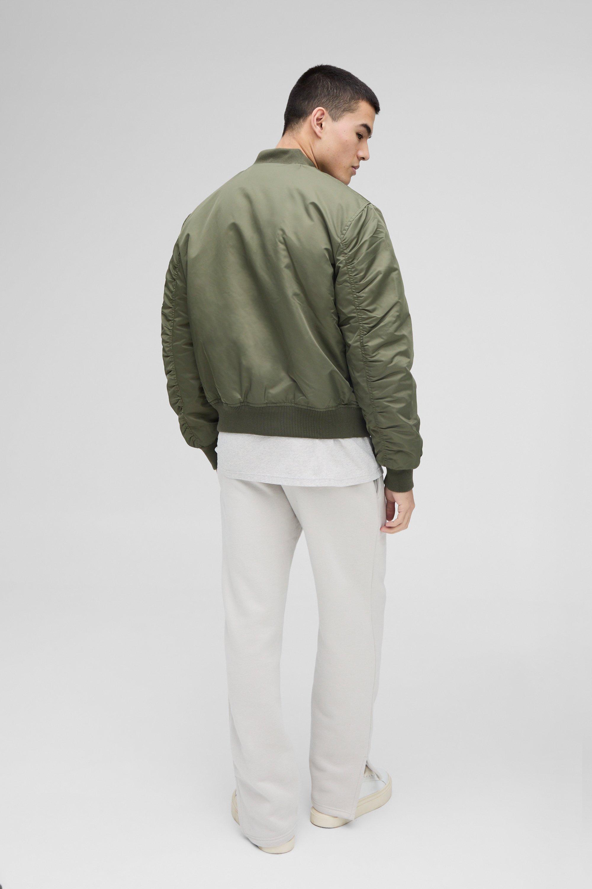 Oversized Boxy Padded Nylon Bomber Jacket In Khaki