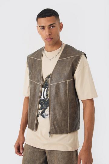 Washed Seam PU Vest In Sage sage