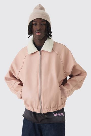 Oversized Boxy Official PU Flight Bomber Jacket pink