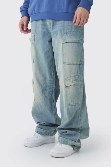 Tall Bleach Wash Baggy Fit Multi Pocket Jeans bleach wash