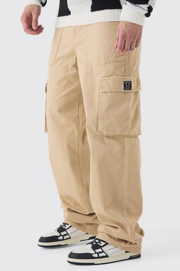 Stone Beige Tall Fixed Waist Branded Relaxed Fit Cargo Trousers