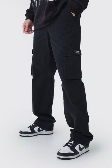 Tall Fixed Waist Branded Relaxed Fit Cargo Trousers black