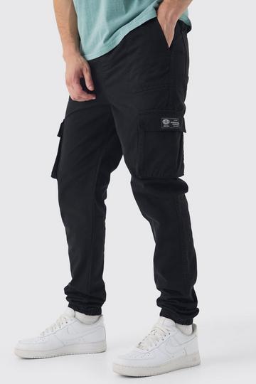 Tall Elasticated Waist Branded Slim Fit Cargo Jogger black