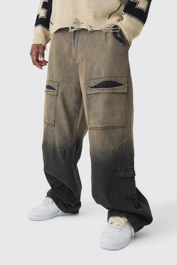 Plus Ombre Overdye Baggy Fit Multi Pocket Jeans chocolate