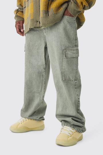 Sage Green Plus Overdye Relaxed Fit Cargo Jeans