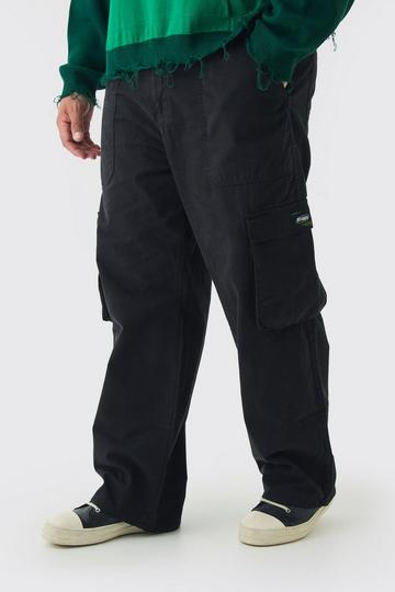 Plus Fixed Waist Branded Relaxed Fit Cargo Trousers black