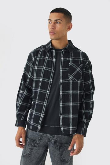 Black Oversized Long Sleeve Flannel Shirt