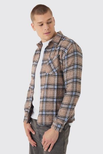 Regular Fit Long Sleeve Flannel Shirt stone