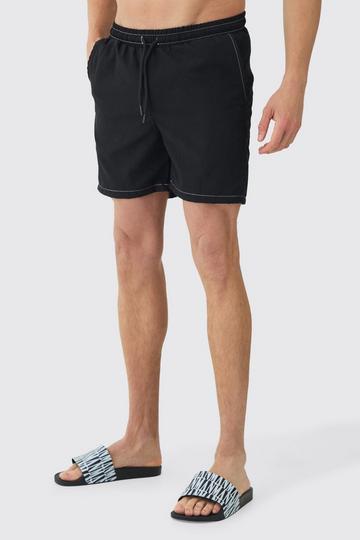 Black Regular Fit Ripstop Mid Length Swim