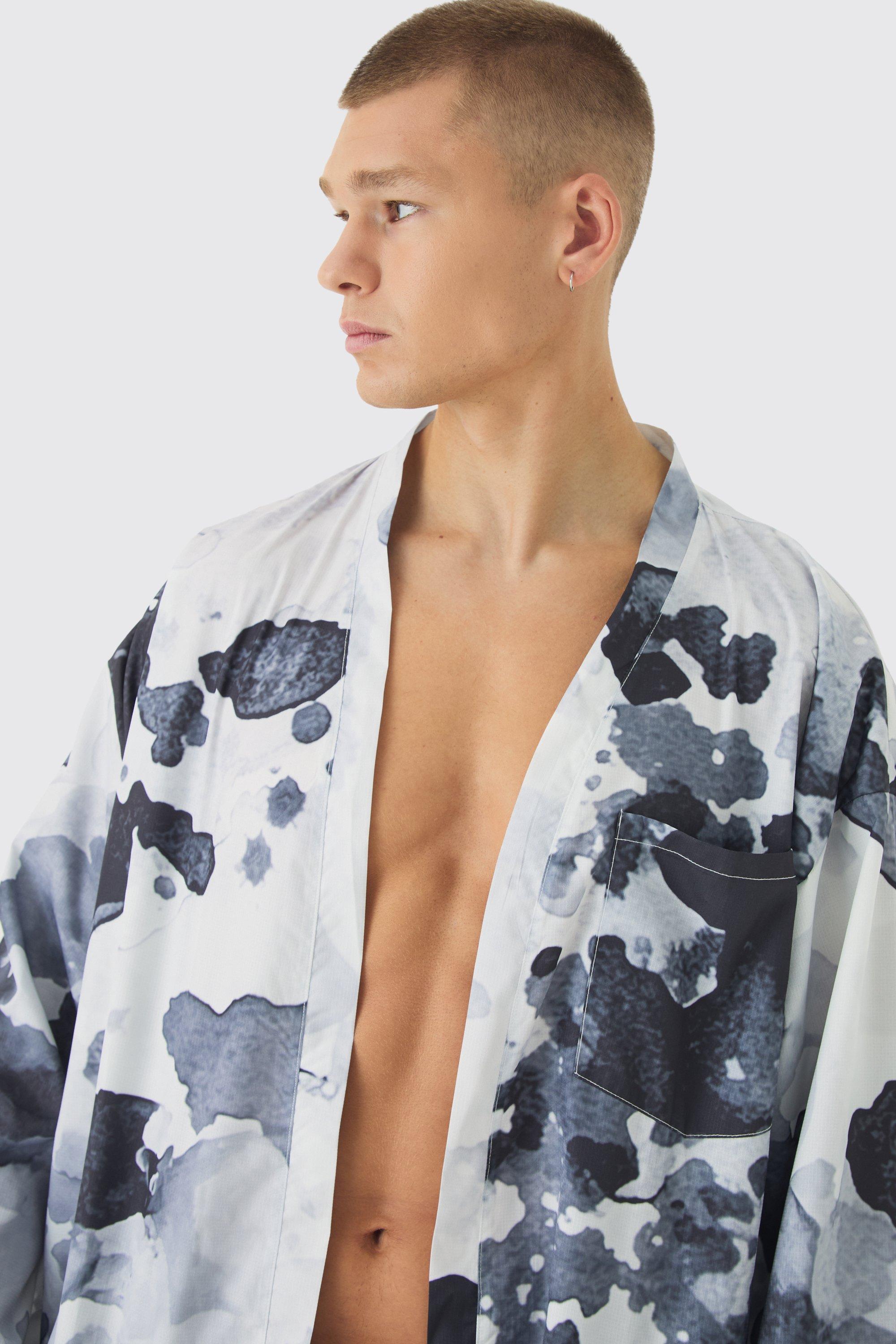 Abstract Print Kimono Shirt Swim Short Set boohoo