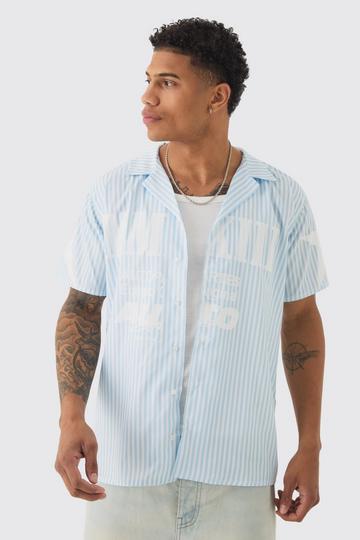 Regular Collared Stripe Graphic Shirt light blue