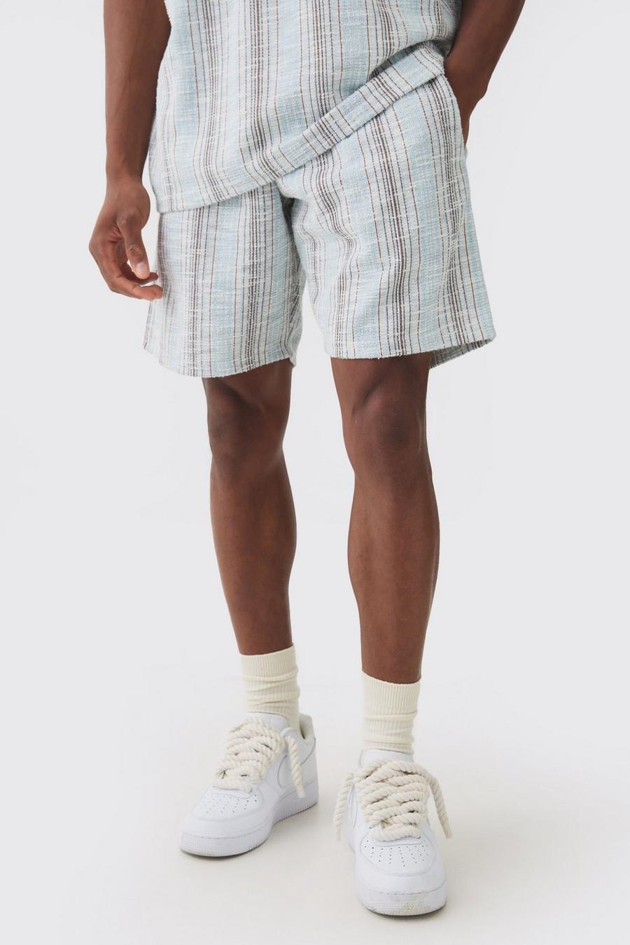 Dusty blue Relaxed Fit Mid Length Boucle Stripe Shorts image number 1
