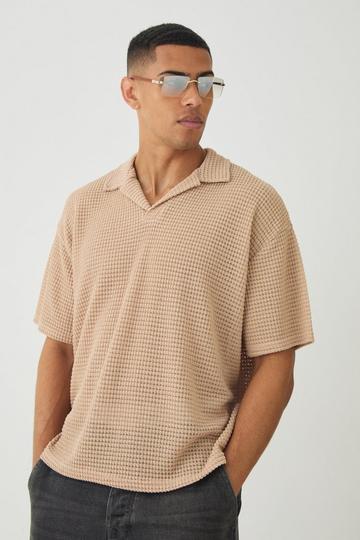 Oversized Boxy Textured Short Sleeve Polo stone