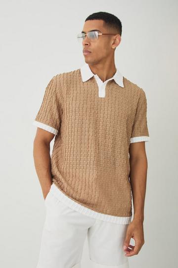 Regular Fit Textured Contrast Polo stone