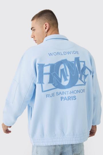 Blue Varsity Homme Applique Jersey Harrington Jacket