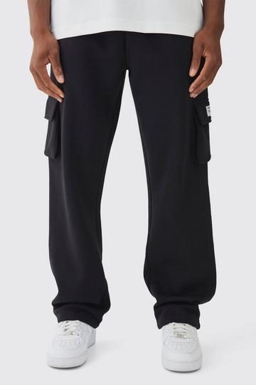 Black Relaxed Fit Woven Tab Basic Cargo Sweatpant