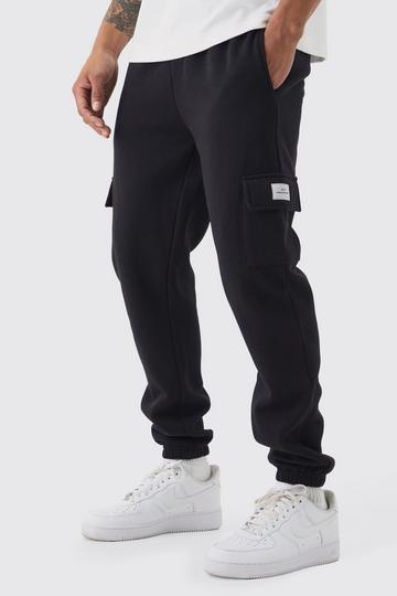 Black Slim Fit Woven Tab Basic Cargo Sweatpant