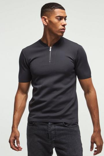 Regular Fit V-neck Zip Premium Scuba Polo charcoal