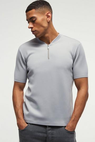 Premium Scuba Regular Fit Polo Met V-Hals En Rits light grey