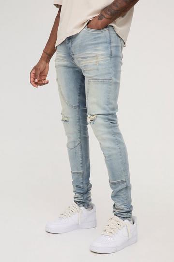 Tall Versleten Overdye Skinny Fit Jeans antique blue