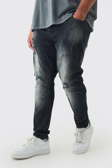 Plus Overdye Skinny Distressed Carpenter Jeans black