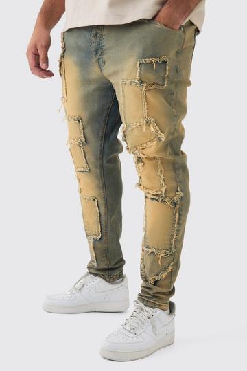 Plus Tinted Frayed Skinny Jeans mid wash