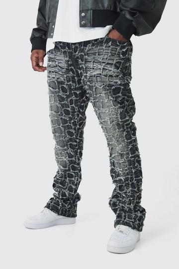 Plus Extreme Patchwork Double Layered Flared Jeans washed black