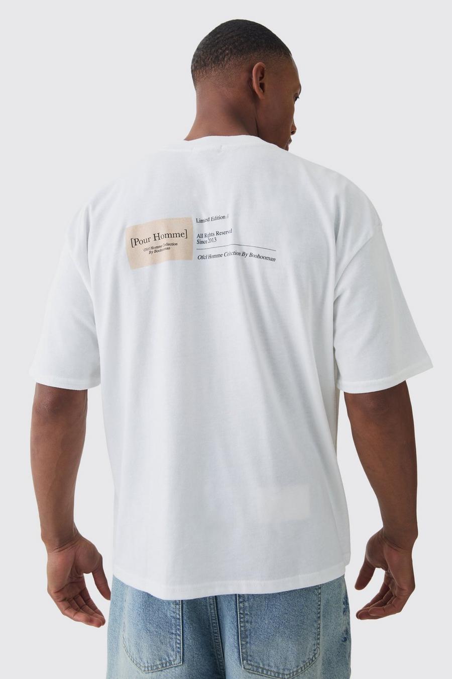White Oversized Extended Neck Boxy Label Print T-Shirt