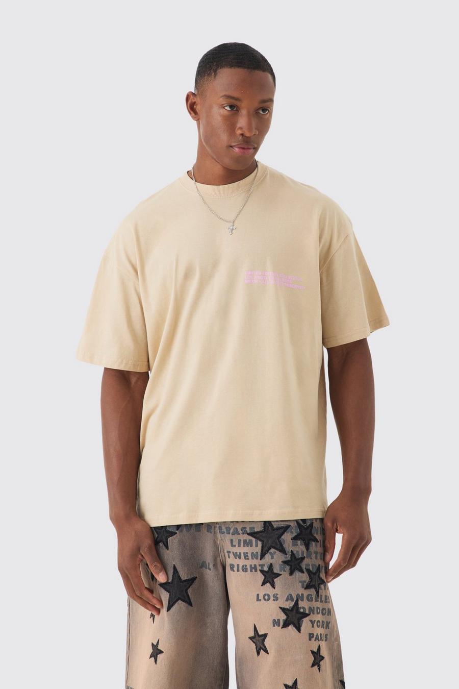 Sand Oversized Extended Neck Washed Limited Edition T-shirt 