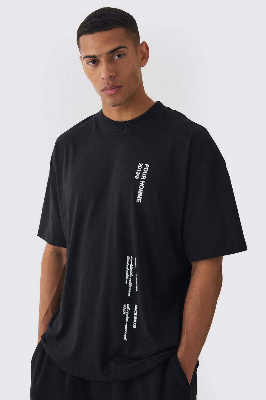 Black Oversized Boxy Extended Neck Pour Homme T-shirt