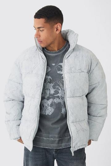 Oversized Crinkle Funnel Neck Puffer Jacket In White white