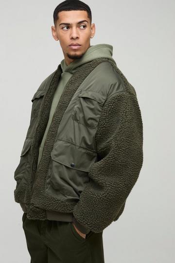 Oversized Nepwollen Utility Utility Bomberjack In Khaki khaki