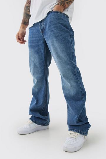 Onbewerkte Blauwe Flared Baggy Jeans mid blue