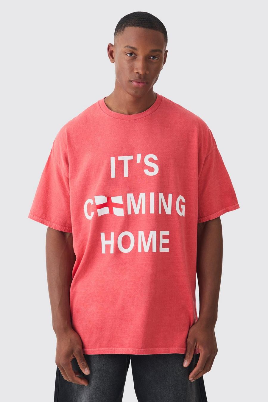 Red Oversized It's Coming Home England Washed T-shirt image number 1
