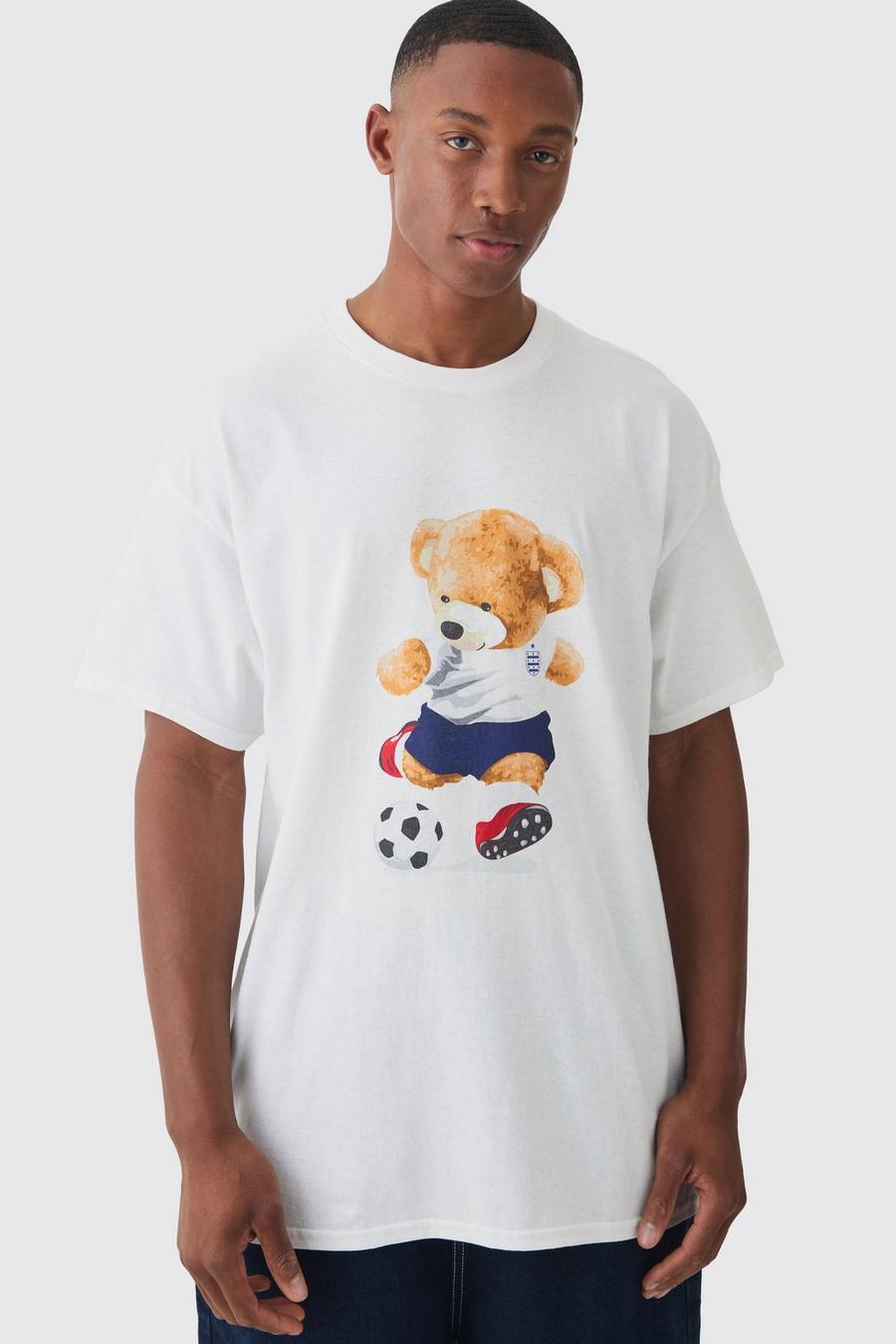 White Oversized England Teddy Bear Football T-shirt