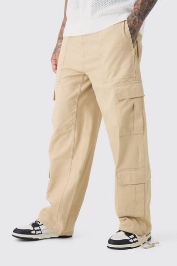 Stone Beige Tall Multi Cargo Gusset Baggy Cargo Pants