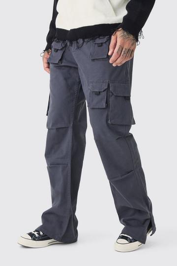 Black Tall Multi Split Hem Relaxed Fit Cargo Trousers