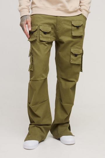 Tall Multi Split Hem Relaxed Fit Cargo Trousers khaki