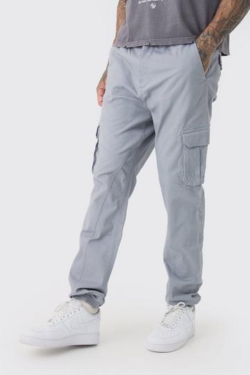 Grey Tall Extended Drawcord Gusset Slim Fit Cargo Joggers