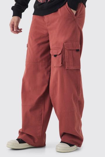 Tall Drawcord Multi Pocket Baggy Cargo Trousers rust