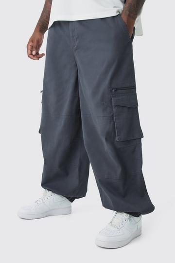 Black Plus Flat Drawcord Oversized Cargo Joggers