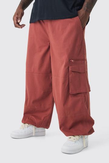 Plus Flat Drawcord Oversized Cargo Joggers rust