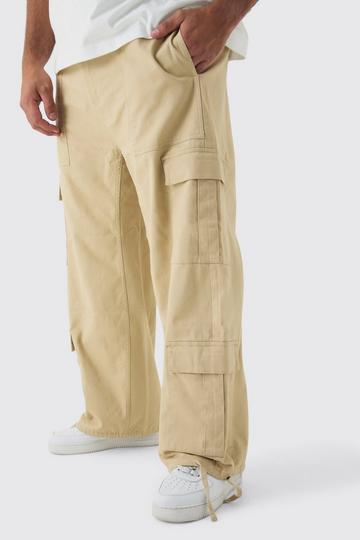 Plus Multi Cargo Gusset Baggy Cargo Trousers stone