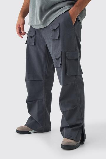 Plus Multi Split Hem Relaxed Fit Cargo Trousers black