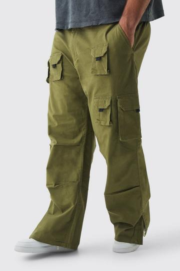 Plus Multi Split Hem Relaxed Fit Cargo Trousers khaki