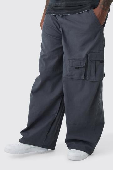 Black Plus Drawcord Multi Pocket Baggy Cargo Trousers