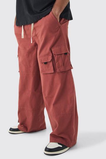 Plus Drawcord Multi Pocket Baggy Cargo Trousers rust