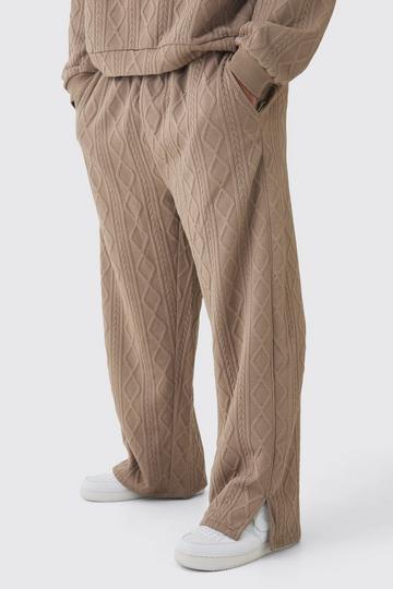 Plus Cable Knit Look Split Hem Relaxed Fit Joggers mocha