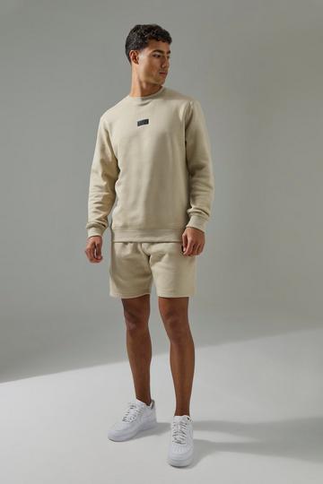 Man Active Sweatshirt & Short Tracksuit taupe